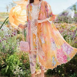 Luxury Multi Floral Embroidered Lawn 3 Piece Unstitched Suit with Chiffon Dupatta – Summer Collection