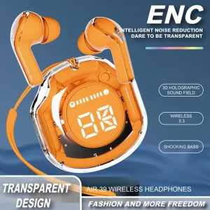 Air 39 Wireless Earbuds - Transparent Design Bluetooth 5.3 - ENC Noise Reduction & Deep Bass Sound - LED Display TWS