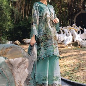 Maria.B MPrints Embroidered Lawn Unstitched 3 Piece Suit with Chiffon Dupatta – Ice Blue Summer Collection