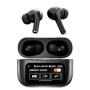 AirPods X Digital Touch Screen Wireless Earbuds – Black Edition | Smart Display Charging Case | Bluetooth Earphones | Touch Control