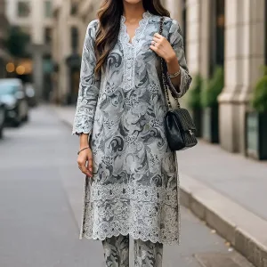 ANEELA’S Luxury Embroidered Lawn 3 Piece Unstitched Suit – Grey Floral Summer Collection