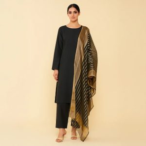 Premium Katan Silk Unstitched 3 Piece Suit With Organza Dupatta For Women